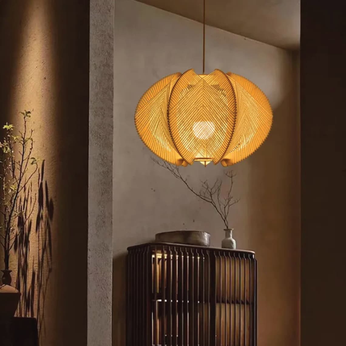 Retro Round Bamboo Pendant Lamp