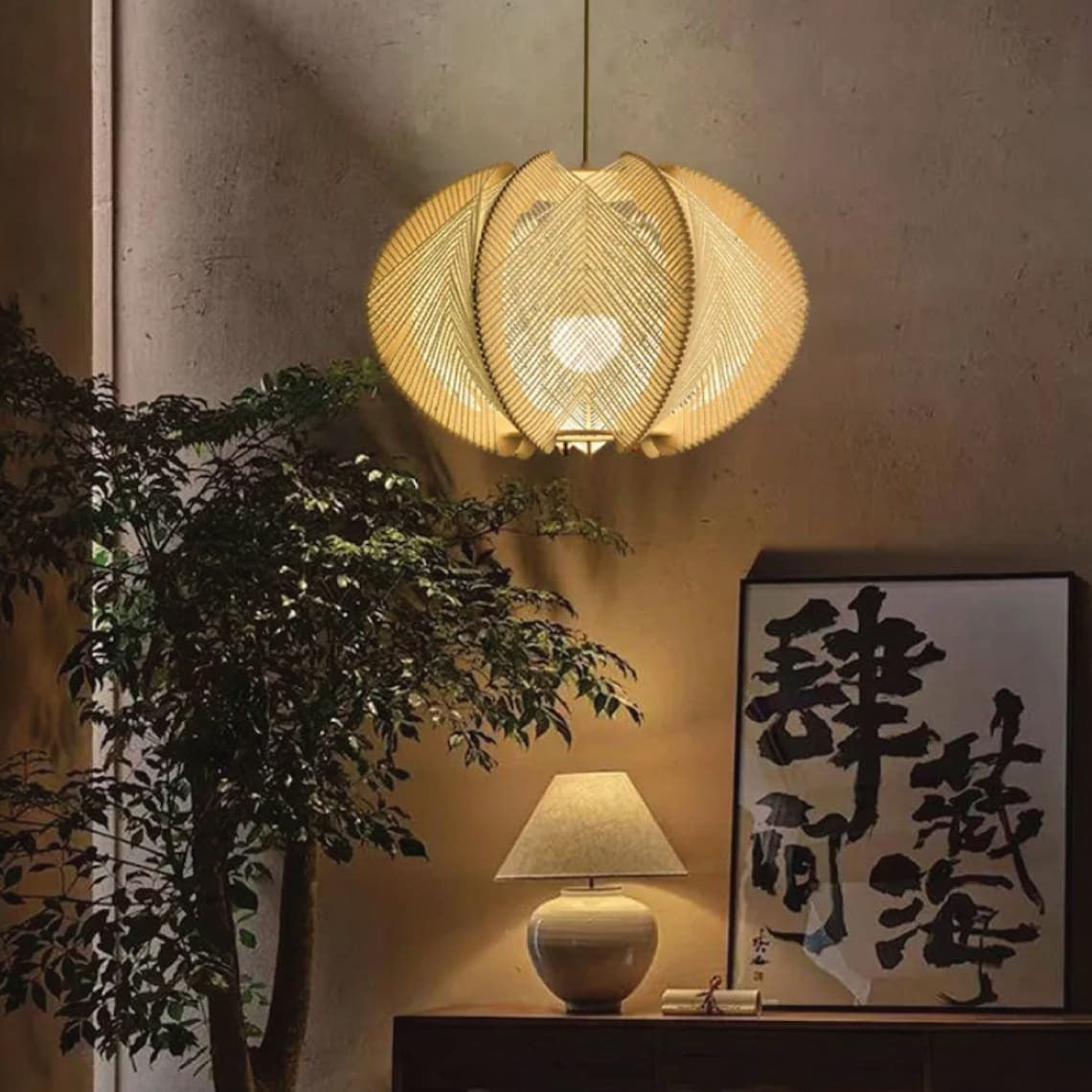 Retro Round Bamboo Pendant Lamp